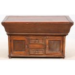 CONTINENTAL HAND CARVED OAK CHEST, 18TH C., H 20", W 46", D 20"Flemish pine chest/trunk with a small