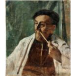 ALEXANDRE DENONNE (BELGIAN, 1879-1953), OIL ON CANVAS, H 16", W 12", MAN SMOKING PIPESigned. Not