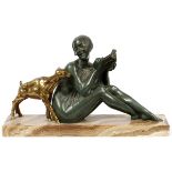 DEMETRE CHIPARUS, BRONZE AND ONYX SCULPTURE, H 13", L 23"Chiparus born in Romania 1886. Art Deco