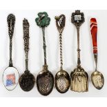 SOUVENIR SILVER AND ENAMEL DEMI-TASSE SPOONS, (6) L 4" - 5"Sterling silver souvenir tea spoon with