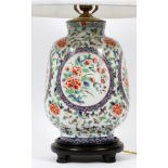 CHINESE HAND PAINTED PORCELAIN LAMP, H 28"Floral leaf design.- For High Resolution Photos visit