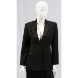 GIORGIO ARMANI BLACK WOOL JACKET, SIZE 10Black wool with black satin lapels tuxedo style jacket.