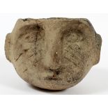 CADDO, MISSISSIPPIAN INCISED POTTERY HEAD FORM POT, H 4 1/4"Having stylized facial features and