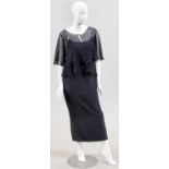 SANSAPPELLE NAVY BLUE EVENING DRESS, SIZE 12A two piece dress; the sheer sleeves have small stones