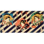 TOYOHARA KUNICHIKA (JAPANESE, 1835-1900), COLOR WOODBLOCK PRINT, C. 1860'S, H 13 3/4", W 27 3/4"