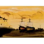 CALDERON, RAMON (1932 - 2004). "Barcos en la orilla". Óleo sobre tabla. 25 x 33 cm. Firmado en el