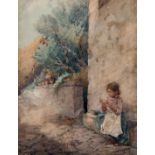 CROSA Y COSTA, DIEGO (1869 - 1942). "NIña de la calle". Acuarela. 32 x 24 cm. Firmado, dedicado y