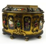 Italian ormolu mounted casket decorated with marble pietra dura rose and grape design panels and set
