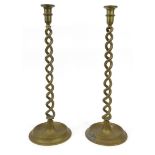 Large pair of Victorian brass twist candlesticks, 52cm high : For Condition Reports please visit