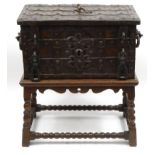 Nuremberg chest dated 1723, the outside with hand painted panels, the interior to the lid with