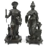 Willème -Pair of bronze statues of an oriental lady and gentleman, 38cm high : For Condition Reports