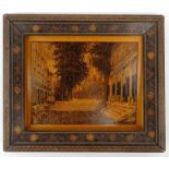 Victorian wooden framed Tunbridge ware panel of The Pantiles, Tunbridge Wells, 22cm x 19cm : For