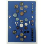 Selection of buttons including glass millefiore examples, mounted on a card, the largest 3cm