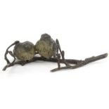 Cold painted bronze study of birds on a branch, stamped 'Geschutzt' and numbered 6 to base, 15cm