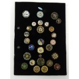 Selection of gilt metal floral enamel buttons, mounted on a card, the largest 3cm diameter : For