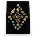 Selection of gilt metal enamel floral buttons, mounted on a card, the largest 3.5cm diameter : For