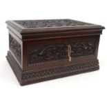 Victorian floral carved wooden box with hinged lid, 34cm long : For Condition Reports please visit