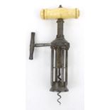 Victorian steel and bone corkscrew, 22cm long when closed : For Condition Reports please visit www.