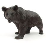 Carved wooden Black Forest standing bear with beaded glass eyes, 35cm long : For Condition Reports