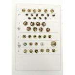 Selection of sporting, horse and gambling buttons including crystal examples, mounted on a card, the