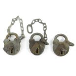 Three cast iron Improved Tumbler padlocks, each 12cm long : For Condition Reports please visit www.