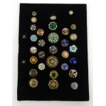 Selection of gilt metal enamel floral buttons, mounted on a card, the largest 3.5cm diameter : For