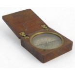 Victorian mahogany brass pocket compass with paper dial, 6.5cm square :For Condition Reports