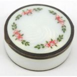 925 grade silver and guilloche enamel pill box with floral decoration, 1.5cm high :For Condition