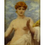 Edwardian Christoleum picture of a young nude maiden, mounted in a gilt wood frame, 37cm x 30cm