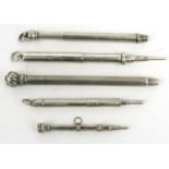 Five silver propelling pencils :For Condition Reports please visit www.eastbourneauction.com