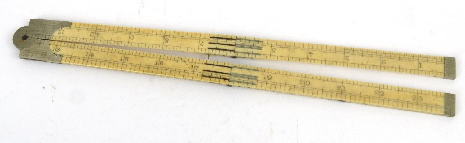 Victorian ivory folding ruler, W.W Worsnop Derby, 17cm long when closed :For Condition Reports - Image 4 of 20