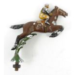 Car mascot of a horse jumping, painted in Foinavon's trainer's colours, 16cm tall :For Condition