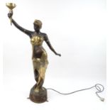 Floor standing bronzed lady holding a torch, 130cm high : For Condition Reports Please visit www.