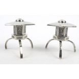 Oriental sterling silver pagoda shaped salt and pepper, stamped 'Sterling 950' to base, each 5cm