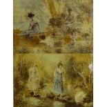 Pair of Edwardian Christolean pictures of ladies, mounted in gilt wood frames, each 42cm x 32cm