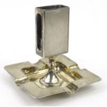 Silver ashtray with matchbox and stand, Birmingham 1927-28, 10cm high :For Condition Reports