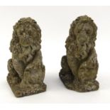 Pair of lion garden stoneware statues, both 36cm high : For Condition Reports Please visit www.