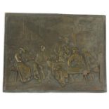 Continental 19th century bronze plaque of a tavern scene, 20cm x 15cm :For Condition Reports