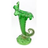 Large green Murano glass cornucopia vase with gold flecking, 50cm high :For Condition Reports please