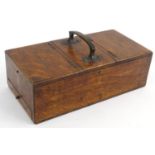 Edwardian oak cigarette, tobacco and cigar box with brass handle, 28cm diameter :For Condition