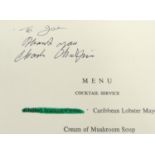 BOAC Cunard flight menu autographed 'To Joe, Thank You, Charles Chaplin'
(PROVENANCE: Collected by