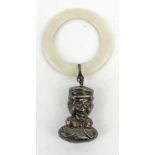 Novelty silver bust baby's rattle with teething ring, C&N Birmingham 1951-52 :For Condition