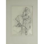 Martyn Lack 73 - Pencil sketch of an Egyptian man seated, titled 'Mahmoud Abdel Samia', mounted