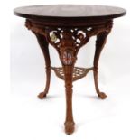 Cast iron slavery table, the legs painted with ladies and 'Slavery Aboli Shed', with paw feet,