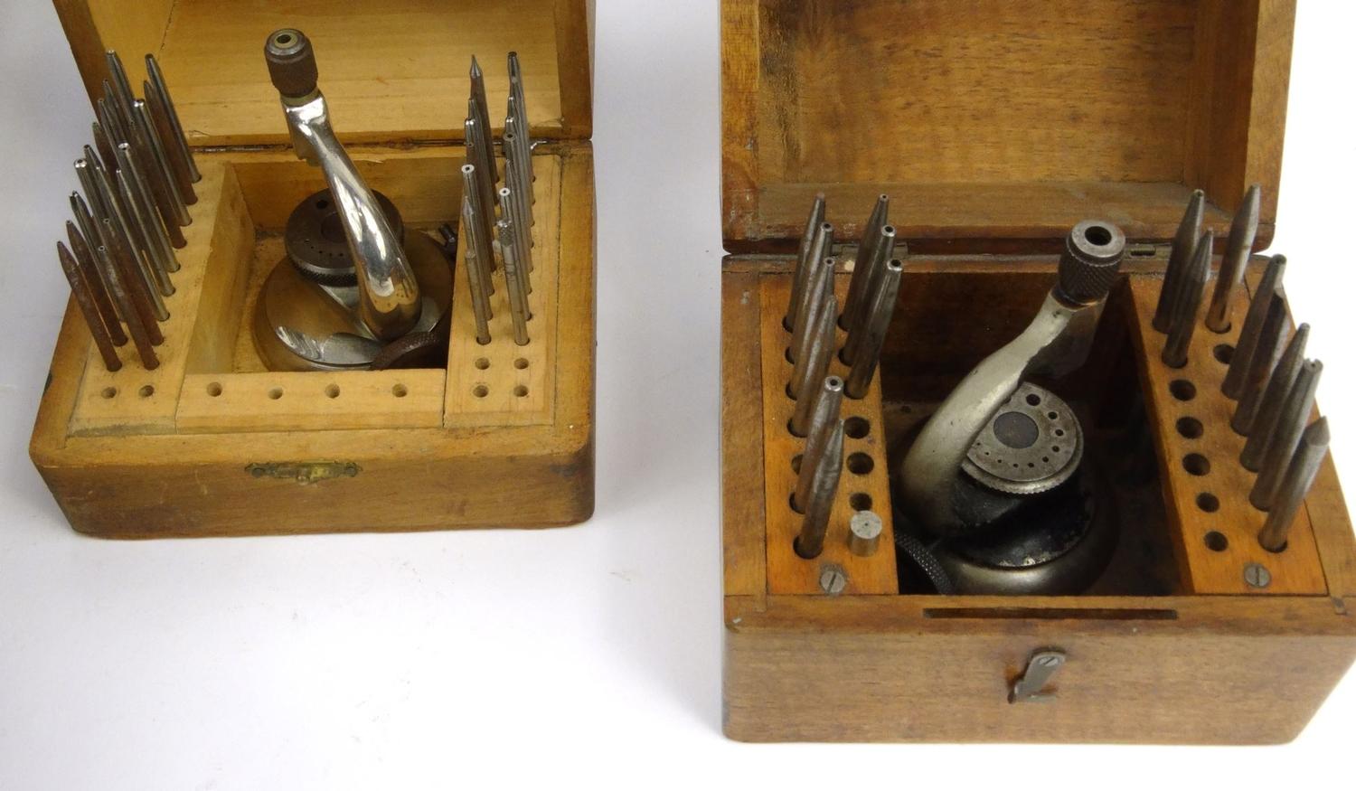 Three wooden cased watchmaker's toolkits J. Swift & Son, London :For Condition Reports please - Image 3 of 6