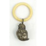 Novelty silver chick baby's rattle with teething ring, marked '925' :For Condition Reports please