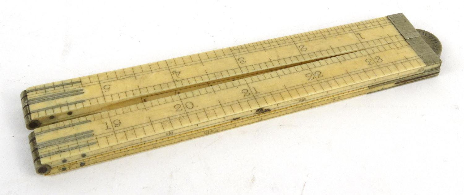 Victorian ivory folding ruler, W.W Worsnop Derby, 17cm long when closed :For Condition Reports - Image 15 of 20