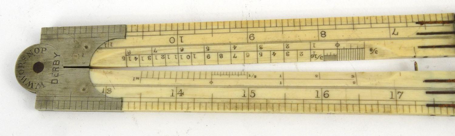 Victorian ivory folding ruler, W.W Worsnop Derby, 17cm long when closed :For Condition Reports - Image 3 of 20