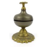 Victorian gilt brass table bell with Gothic style base, 14cm high :For Condition Reports please