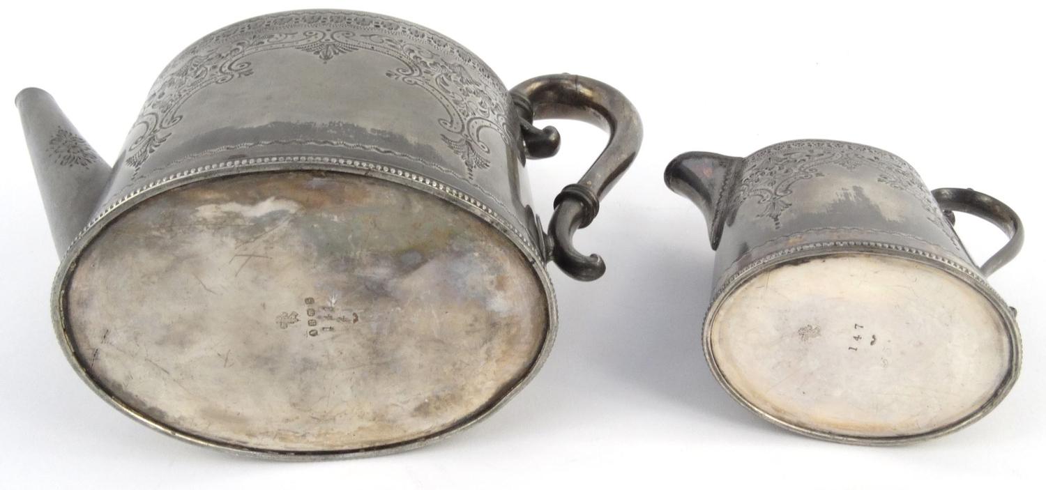 Victorian military interest silver plated teapot and milk jug 'Presented to CRSGT John Banks, 1st - Image 6 of 6